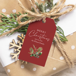 Enkel Elegant Röd jul Botanical Grey Presentetikett