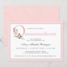 Enkel Elegant Rosa Blommigt Quinceanera Birthday