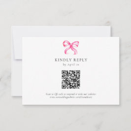Enkel Elegant Rosa Bow Coquette Bröllop QR-kod OSA Kort