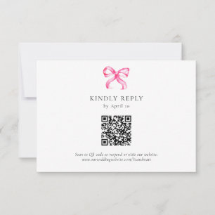 Enkel Elegant Rosa Bow Coquette Bröllop QR-kod OSA Kort