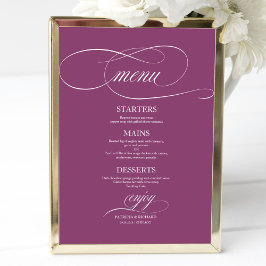 Enkel Elegant Rosa Cassis Bröllopsmenysköld Poster