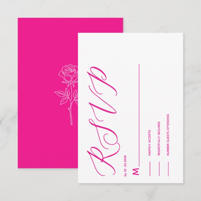 enkel elegant rosa fuchsia klassisk  RSVP-KORT OSA Kort (Fram/baksida)