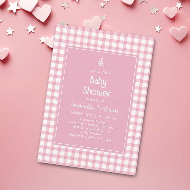 Enkel Elegant Rosa Gingham Play Girl Baby Shower Inbjudningar (Skapare uppladdad)