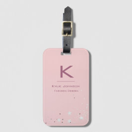 Enkel elegant Rosa Glitter Cute Monogrammed Namn Bagagebricka