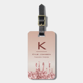 Enkel elegant Rosa Glitter Cute Monogrammed Namn Bagagebricka