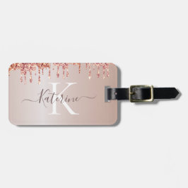 Enkel elegant Rosa Glitter Cute Monogrammed Namn Bagagebricka