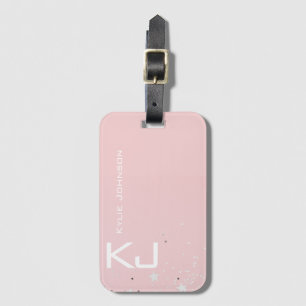 Enkel elegant Rosa Glitter Cute Monogrammed Namn Bagagebricka