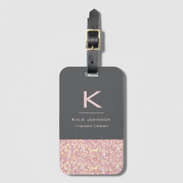 Enkel elegant Rosa Glitter Cute Monogrammed Namn Bagagebricka