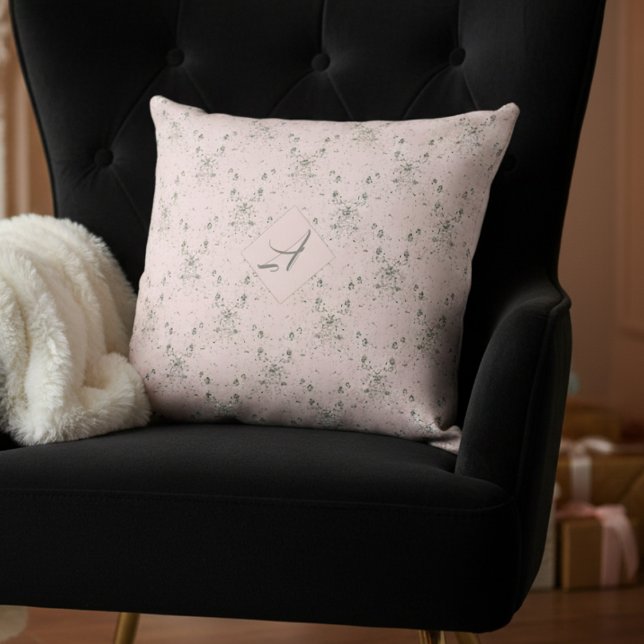 Enkel Elegant  Rosa Glitter Mönster Monogram Kudde (Skapare uppladdad)