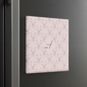 Enkel Elegant Rosa Glitter Mönster Monogram Magnet