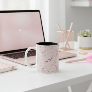 Enkel Elegant Rosa Glitter Mönster Monogram Två-Tonad Mugg