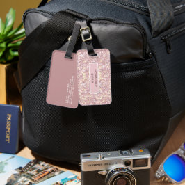 Enkel elegant Rosa Glitter Söt Personlig Namn Bagagebricka
