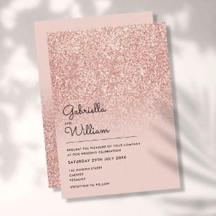 Enkel Elegant Rosa Guld Glitter Bröllop Inbjudningar