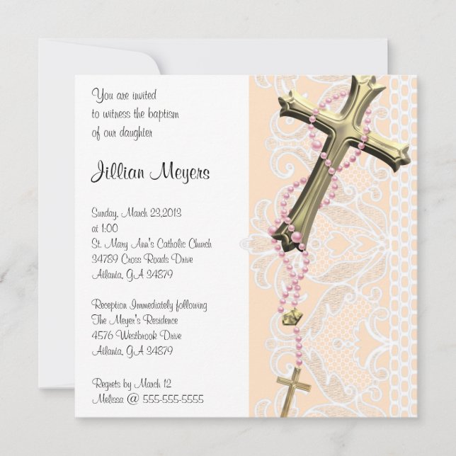 Enkel Elegant Rosa Kor Baptism/Christening Inbjudningar (Framsida)