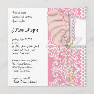 Enkel elegant rosa radbanddop/Christening Inbjudningar
