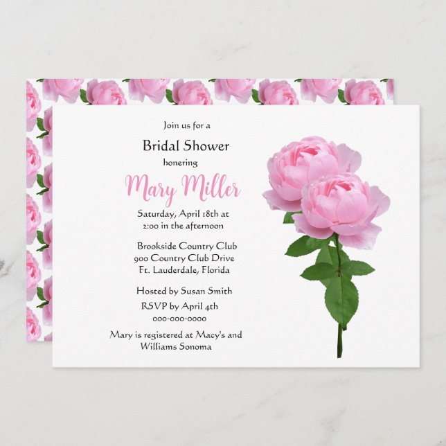 Enkel Elegant Rosa ros Möhippa Inbjudningar (Fram/baksida)