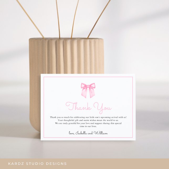 Enkel Elegant Rosa Rosett Baby Shower Tack Kort (Card shown in 3.5 x 5 inches, personalize and choose paper style before checkout.)