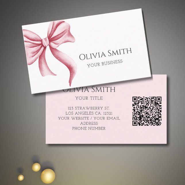 Enkel Elegant Rosa Slinga QR-kod Visitkort (Skapare uppladdad)