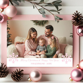 Enkel Elegant Rosa Snöflingor ett foto-Helgdag Julkort