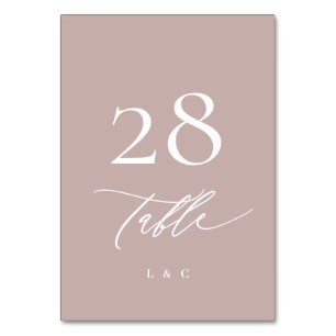 Enkel Elegant Rosa Taupe Calligraphy Bröllop Bordsnummer