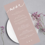 Enkel Elegant Rosa Taupe Calligraphy Bröllop Meny<br><div class="desc">slimmad meny som matchar samlingen *om du vill ha fler pappra alternativ kan den här designen överföras till ett slimmat program *eller kontakta mig om du vill ha mer hjälp</div>