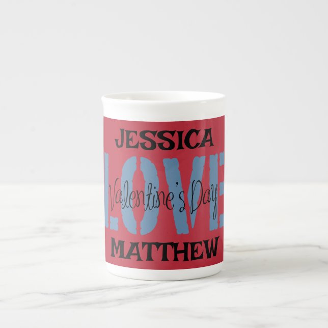 enkel elegant rosa valentin, svett för par benporslin mugg (Framsidan)