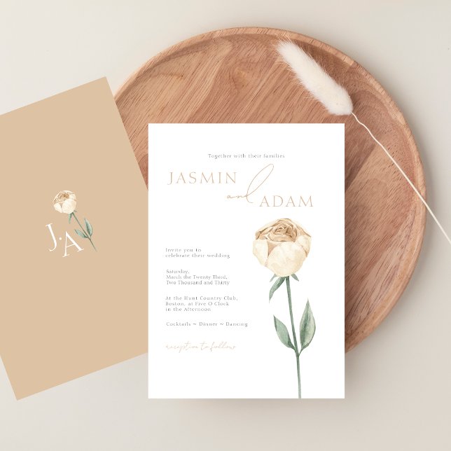 Enkel Elegant Rosabruden Rosa Ros Blommig Bröllop Inbjudningar (Simple Elegant Blush Pink Rose Floral Wedding Invitation)