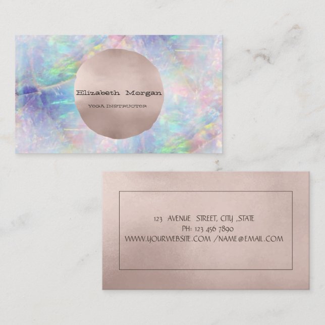 Enkel Elegant Roséguld Cirkel Opal Visitkort (Fram/baksida)