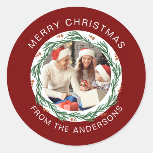 Enkel Elegant runt julfotomiljeriet Namn Klistermärke