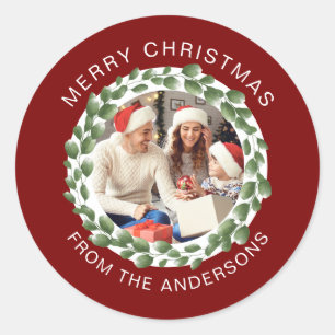 Enkel Elegant runt julfotomiljeriet Namn Klistermärke