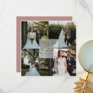 Enkel Elegant Rustik Rosa 4 Fotos Kollage Bröllop Tack Kort