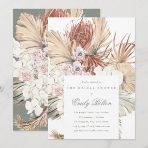 Enkel Elegant Sage Blommigt Moss Grönt Pampas Boho Inbjudningar