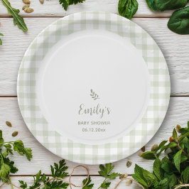 Enkel Elegant Sage Grönt Gingham Baby Shower