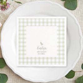 Enkel Elegant Sage Grönt Gingham Baby Shower Pappersservett