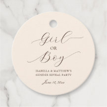 Enkel Elegant Script Gender Reveal Beige Party