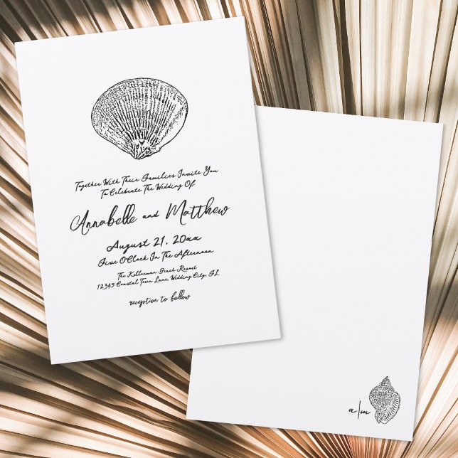 Enkel Elegant Seashell Beach Wedding Inbjudningar (Simple Elegant Seashell Beach Wedding Invitation)