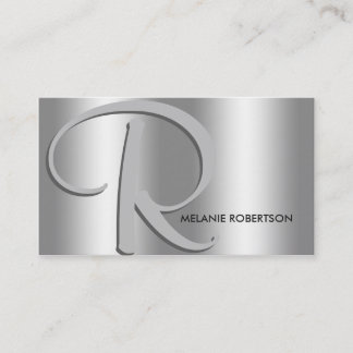 Enkel Elegant Silver på Silver Skript Monogram Visitkort