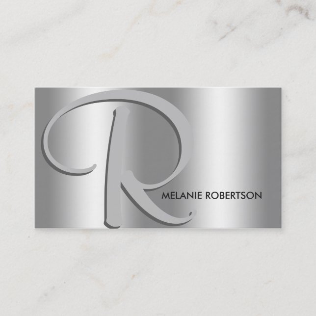 Enkel Elegant Silver på Silver Skript Monogram Visitkort (Framsida)
