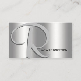 Enkel Elegant Silver på Silver Skript Monogram Visitkort