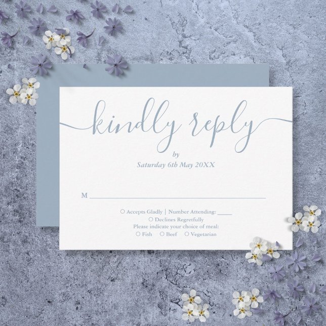 Enkel Elegant Skrift Dammig Blå OSA Kort (Simple Elegant Script Dusty Blue RSVP Card)