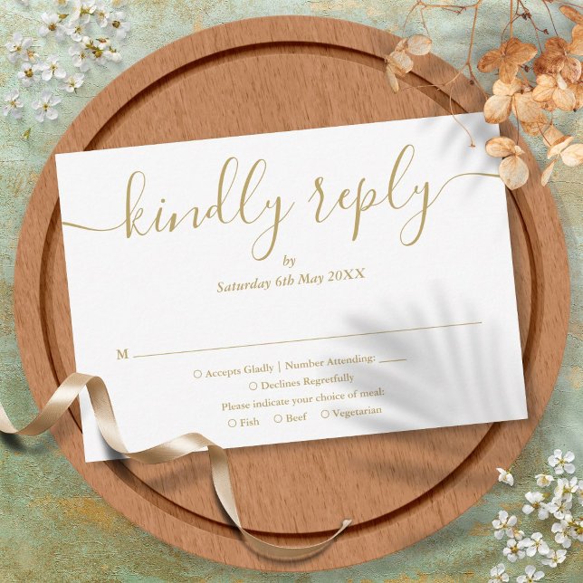 Enkel Elegant Skrift Guld Måltidsval OSA Kort (Simple Elegant Script Gold Meal Choice RSVP Card)