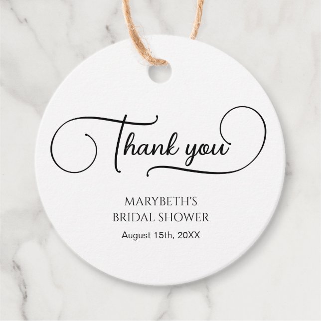 Enkel elegant skript bröllopsdusch tack gåvor etiketter (Framsida)