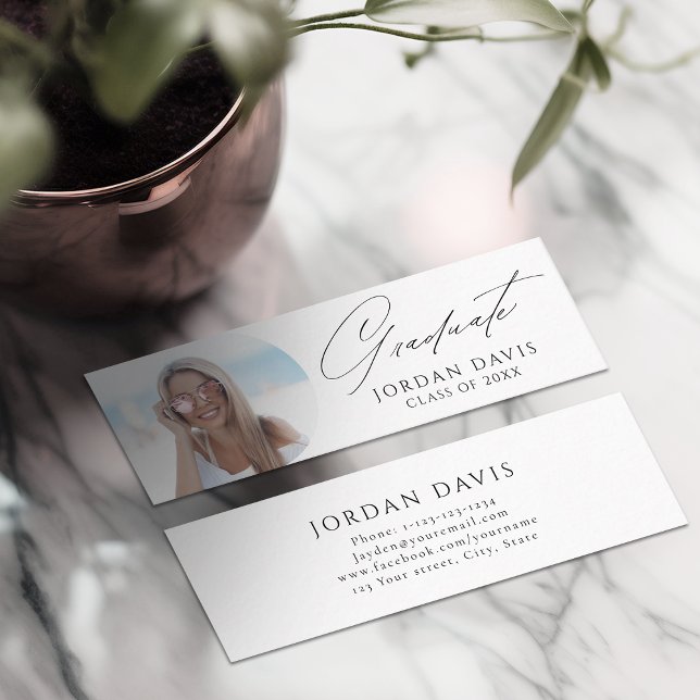 Enkel Elegant Skript Foto Examen Namn Kort (Simple Elegant Script Photo Graduate Name Card)