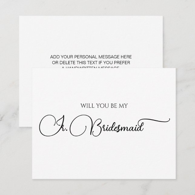Enkel Elegant Skript Junior Bridesmaid Frieri Anteckningskort (Fram/baksida)