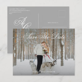 Enkel Elegant Skript Monogram Foto Spara Datum Vykort