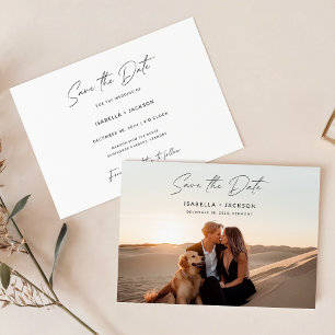 Enkel Elegant, skript Photo Bröllop spara datum Inbjudningar