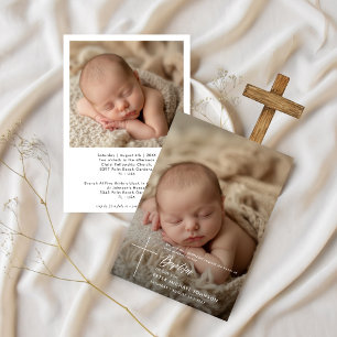 Enkel Elegant Skript Pojke 2 Photo Baptism Inbjudningar
