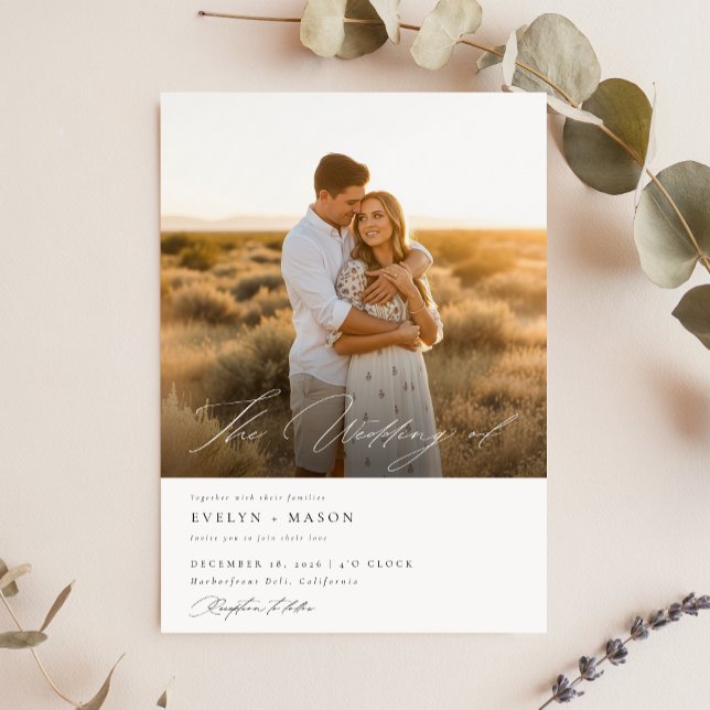 Enkel Elegant, skript QR-kodfotobudget Bröllop Inbjudningar (Skapare uppladdad)