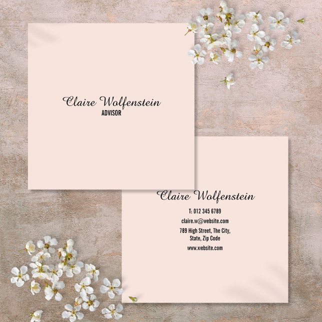 Enkel Elegant Skript Rosa Rosa Professionell Fyrkantigt Visitkort (Simple Elegant Script Blush Pink Professional Square Business Card)