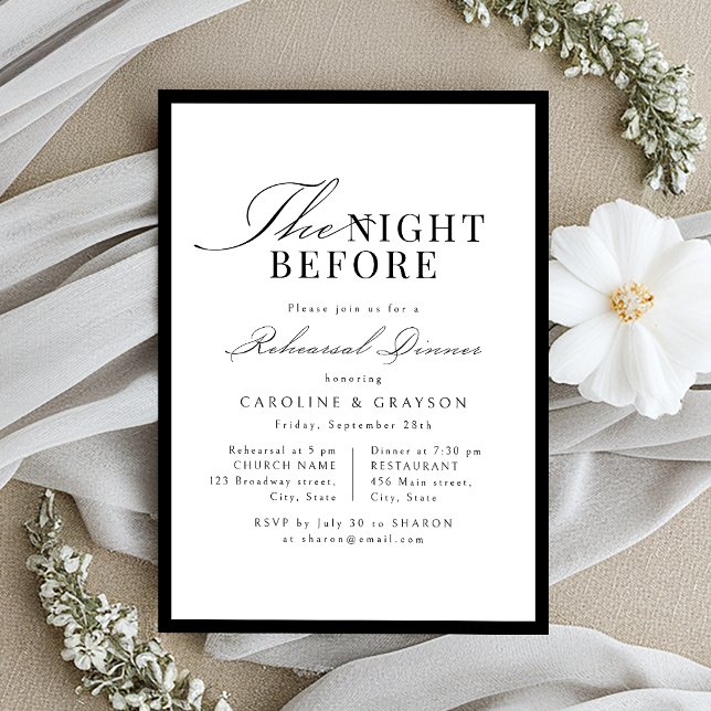 Enkel Elegant Skript Typografi Kvällen Före Inbjudningar (Simple Graceful Script Typography The Night Before Invitation)